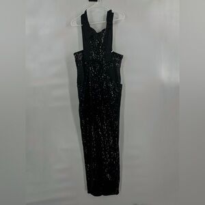 Boohoo boutique alice satin adjustable strap sequin dungaree jumpsuit size 12